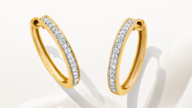 Gold hoops earrings with diamonds. Shop gold jewelry