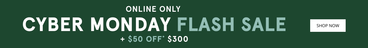Online Only. Cyber Monday Friday Flash Sale. $50 Off* $300