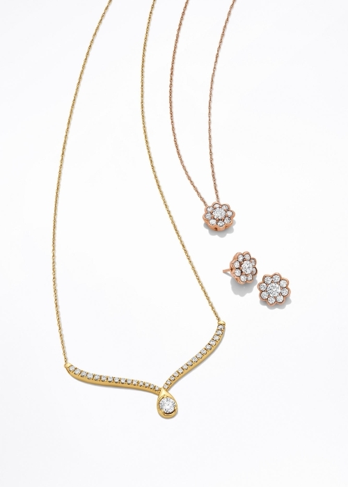 Image of lab-grown diamond necklaces and earrings